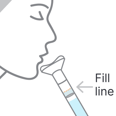 Place the funnel under your mouth and spit until the liquid saliva (not foam) reaches the fill line.
